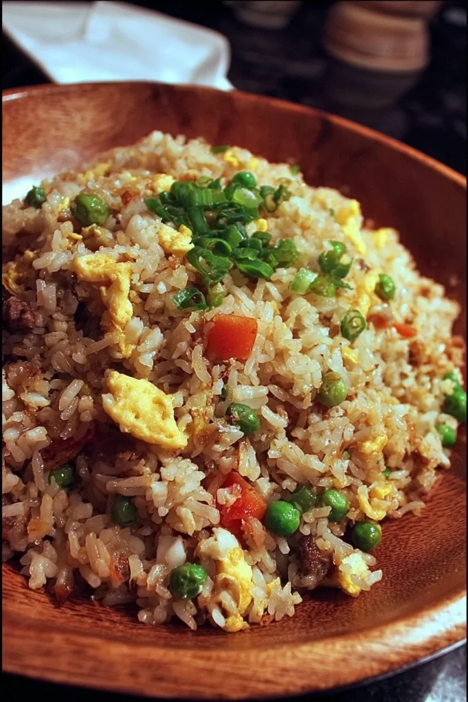 Delicious Hibachi Fried Rice served in a bowl with colorful vegetables and eggs