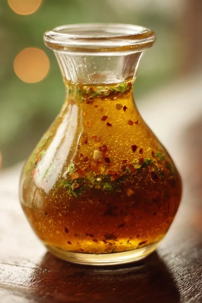 Bowl of homemade Italian dressing with fresh herbs and spices
