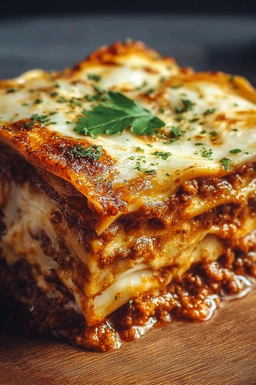Homemade lasagna baked to perfection with layers of pasta, cheese, and sauce.