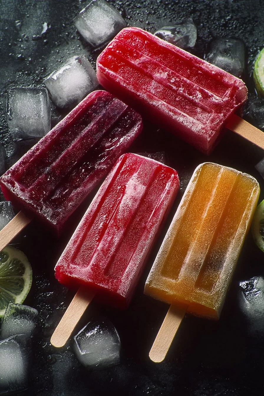 Colorful homemade popsicles in various flavors ready to enjoy on a sunny day