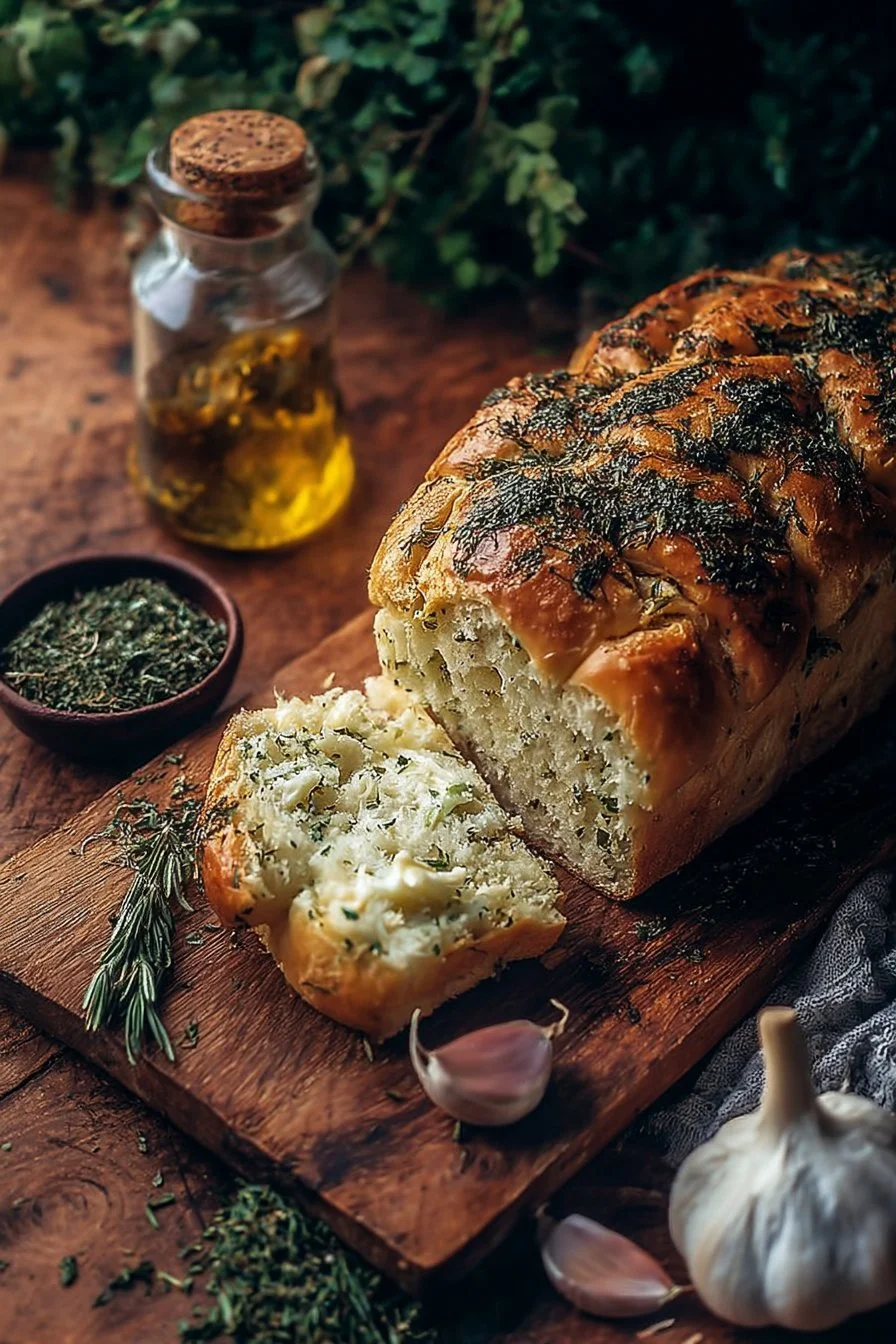 Freshly baked Italian herbs and cheese bread with a golden crust