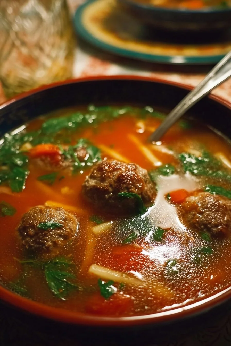 Italian Meatball Soup 2 Bowl of Italian Meatball Soup with fresh herbs and meatballs