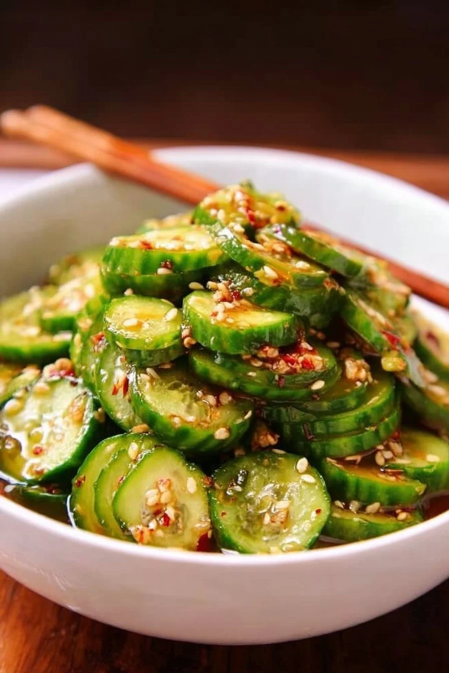 Korean Cucumber Salad 2 Korean Cucumber Salad served in a bowl with fresh ingredients