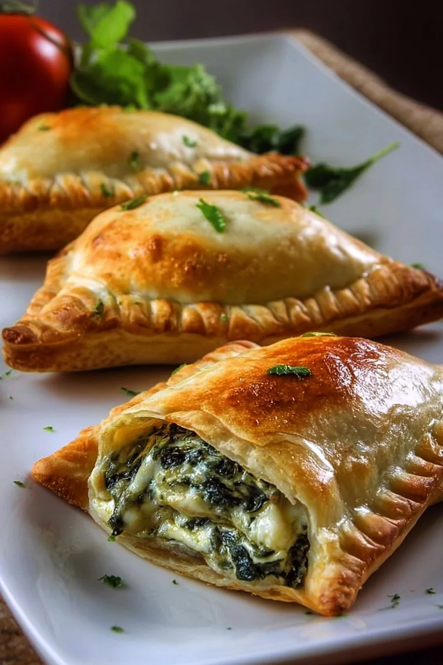 Mediterranean spinach-stuffed pastries with a flaky crust and savory filling