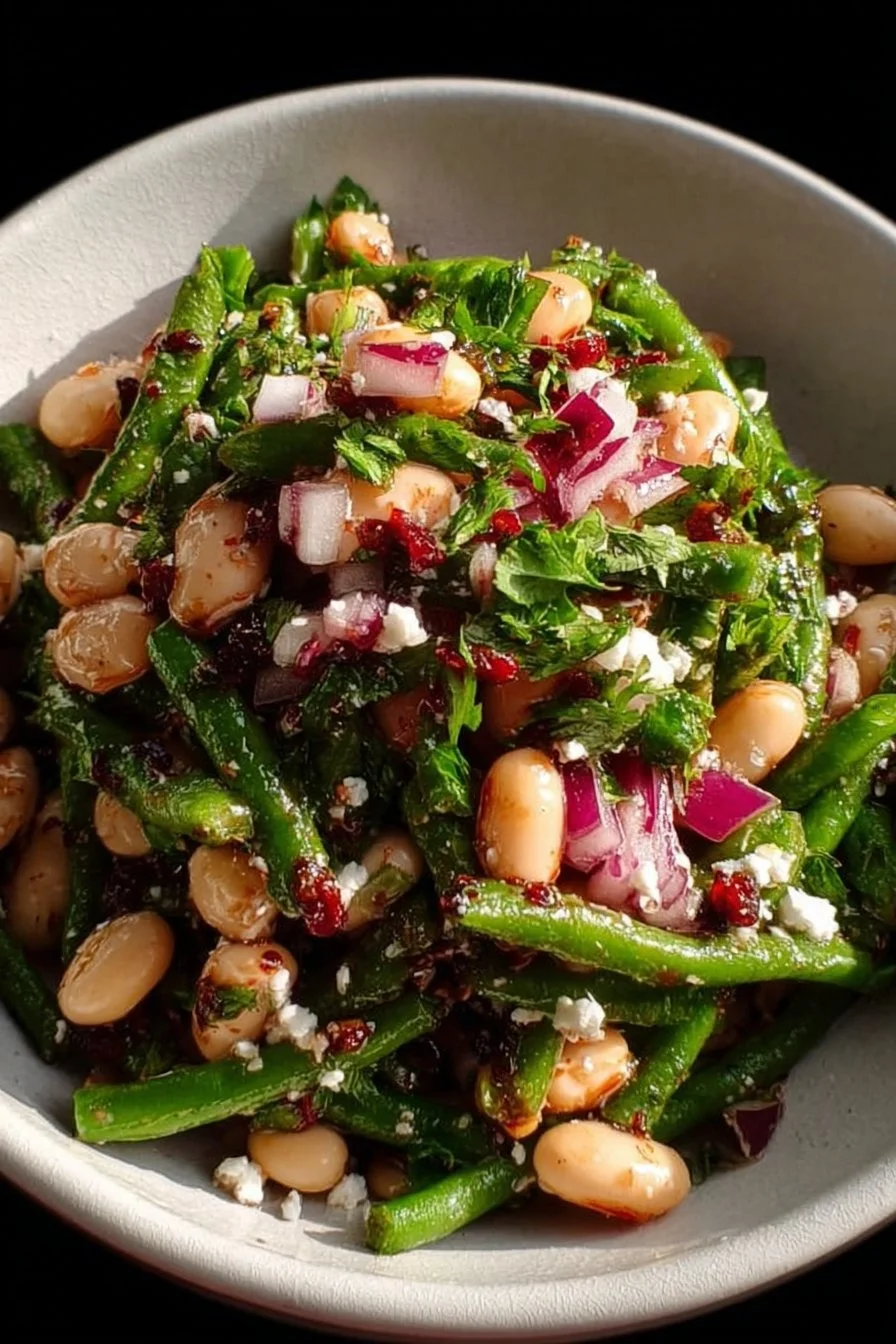 Colorful no-fuss bean salad with fresh vegetables and herbs.