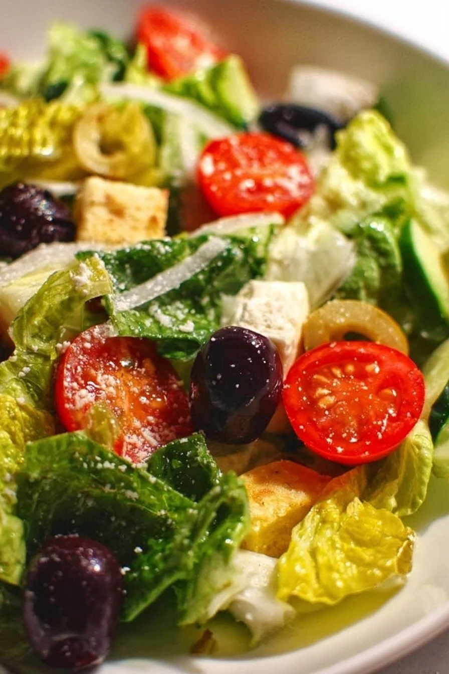 Delicious Olive Garden-style salad with fresh ingredients and dressing