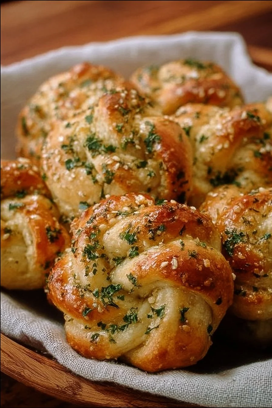 Quick sourdough discard garlic knots fresh out of the oven.