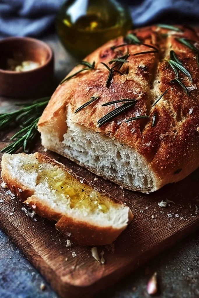 Rosemary and roasted garlic artisan bread, freshly baked and delicious
