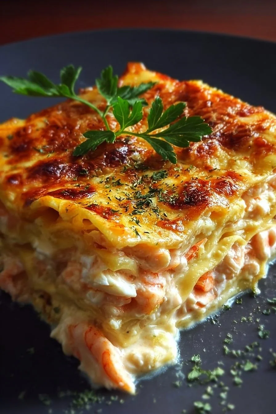 Seafood Lasagna 2 Delicious seafood lasagna with shrimp, scallops, and creamy sauce.