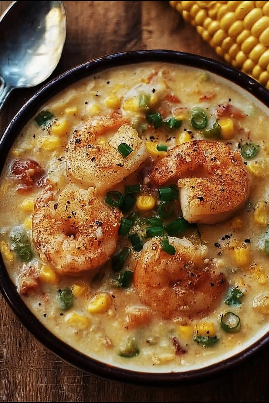 Shrimp and Corn Chowder 2 Delicious bowl of shrimp and corn chowder topped with fresh herbs