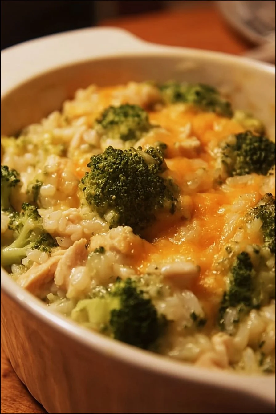 Slow-Cooked Chicken and Broccoli Casserole 2 Slow-cooked chicken and broccoli casserole in a baking dish