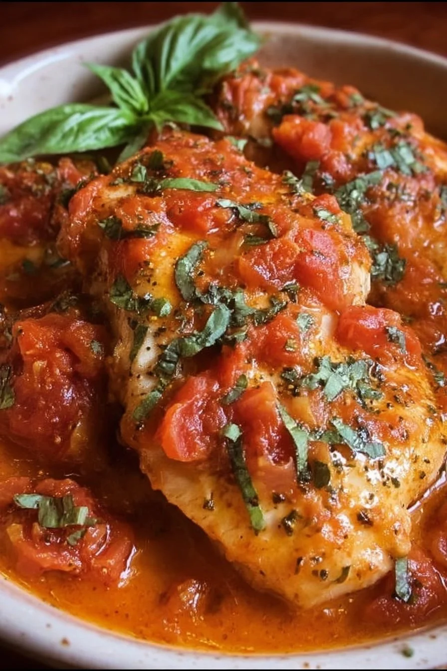 Slow Cooker Creamy Tomato Basil Chicken Breast 2 Slow Cooker Creamy Tomato Basil Chicken Breast served with fresh basil and tomatoes