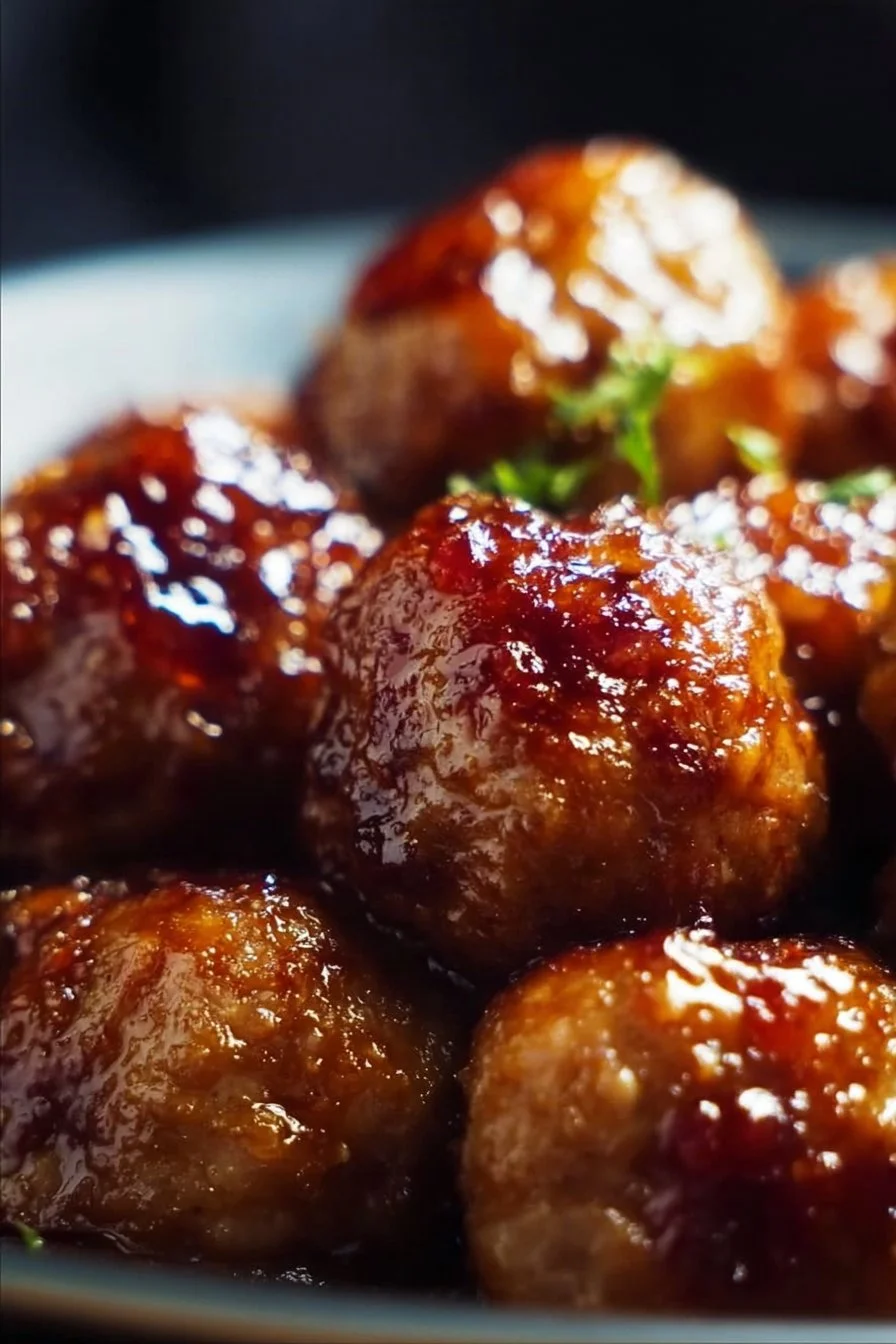 Slow cooker honey garlic meatballs served in a bowl with sauce