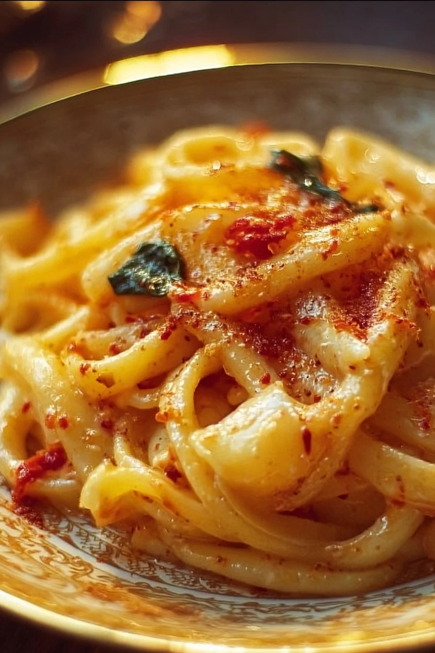 Sorrento-Style Pasta 2 A plate of Sorrento-Style Pasta garnished with fresh herbs and tomatoes