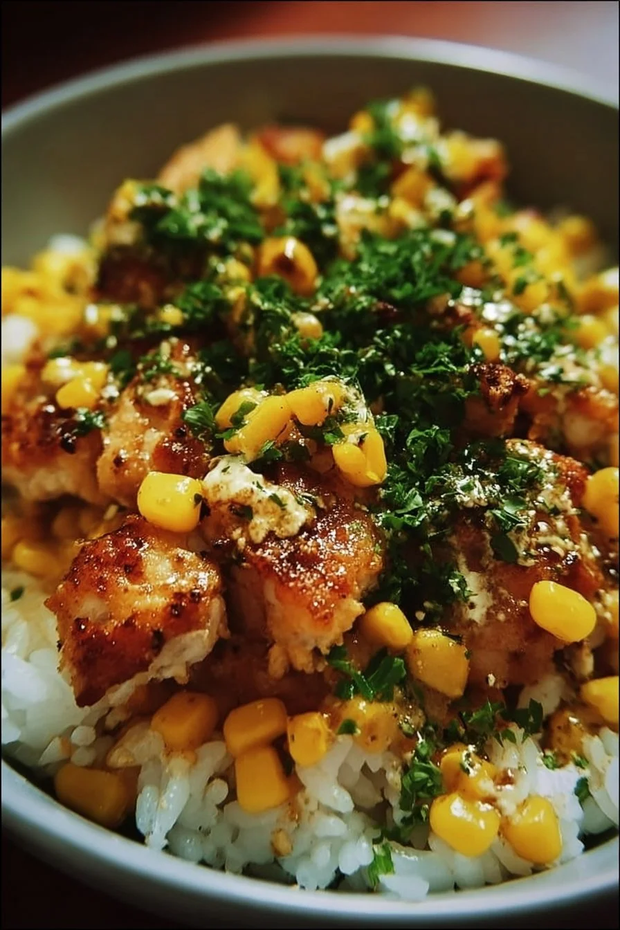 Street Corn Chicken Rice Bowl 2 Delicious Street Corn Chicken Rice Bowl with tender chicken and fresh corn