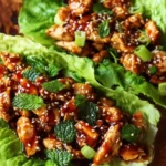 Healthy teriyaki chicken lettuce wraps served with fresh vegetables