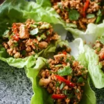 Thai-Spiced Chicken Lettuce Wraps served in crisp lettuce leaves