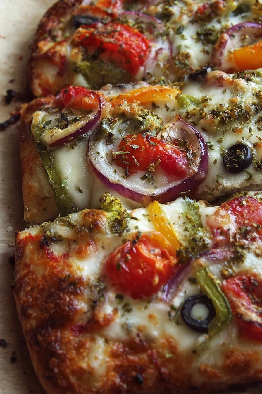 Delicious Vegetable Ranch Crescent Pizza with fresh vegetables