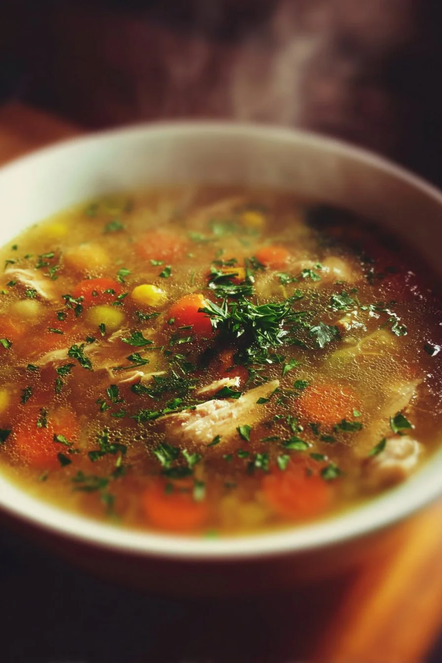 Chicken Vegetable Soup 2 Delicious Chicken Vegetable Soup in a bowl, featuring fresh vegetables and tender chicken.