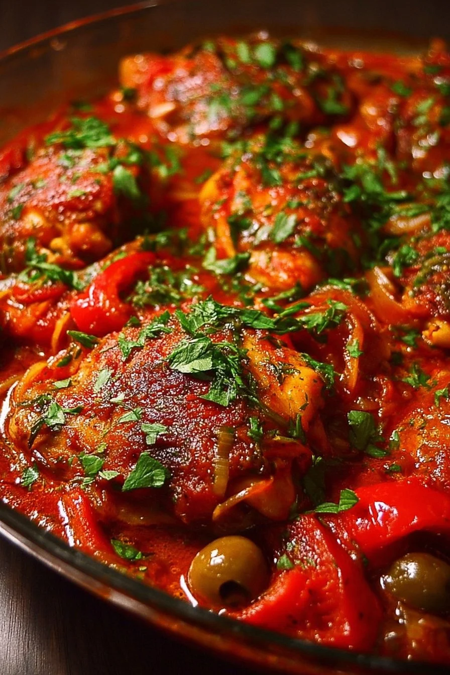 Delicious Classic Baked Chicken Cacciatore served with vegetables