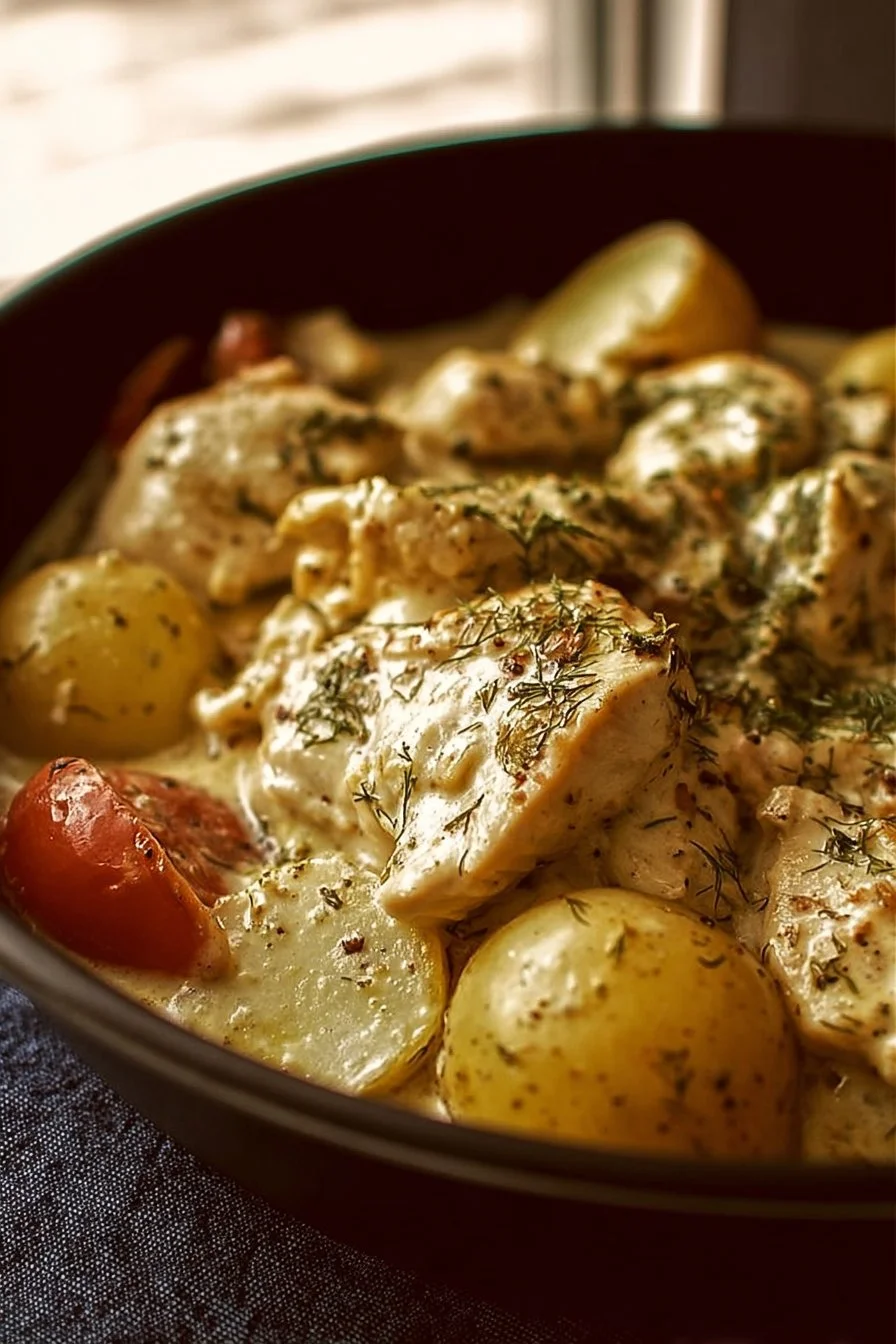 Creamy Ranch Chicken and Potatoes 2 Creamy ranch chicken served with tender potatoes in a delicious sauce