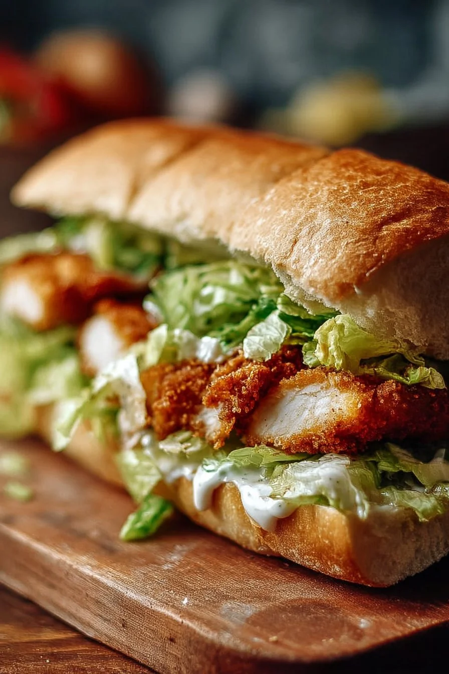 Crispy Chicken Caesar Sandwich with lettuce and parmesan on a toasted bun