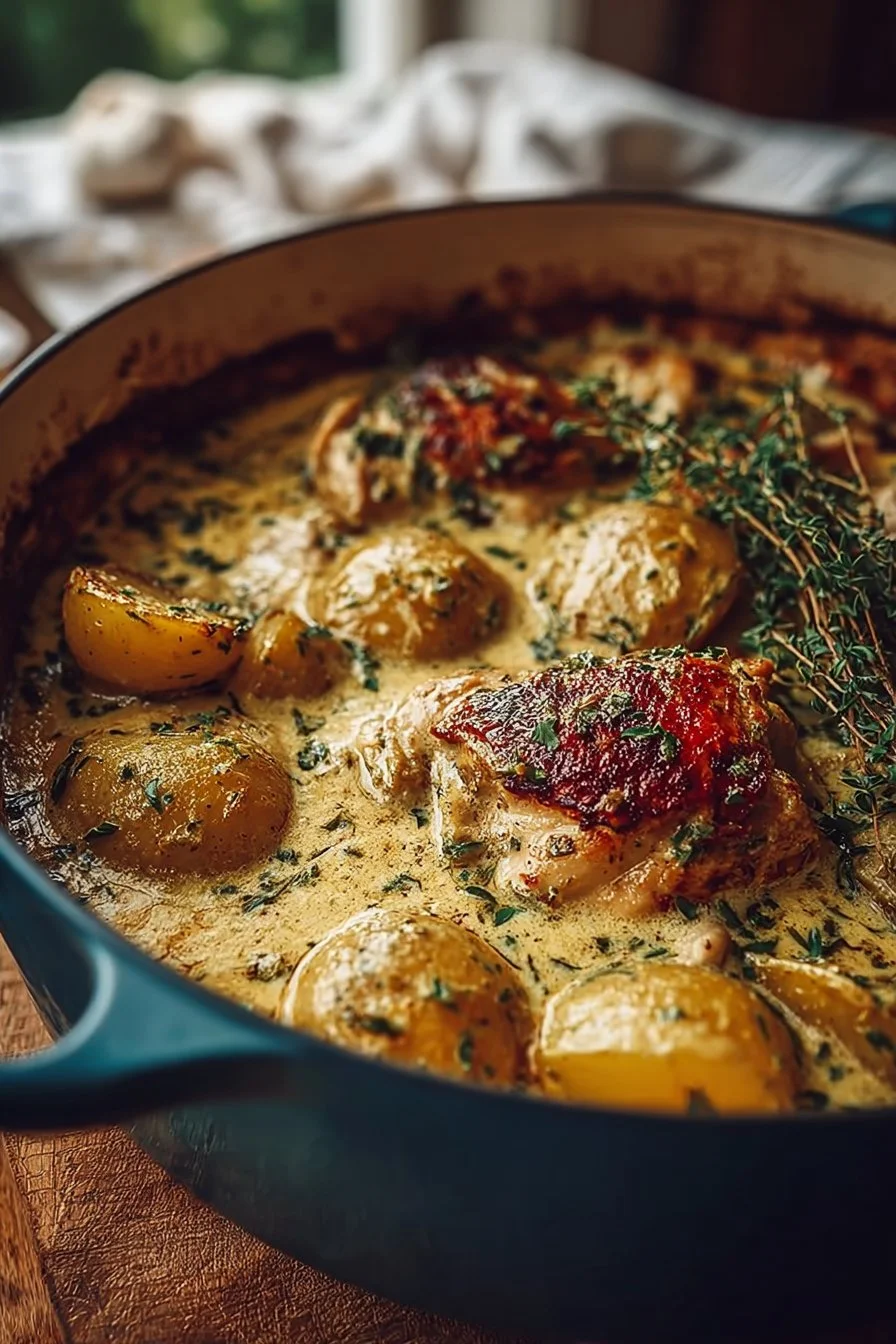 Dutch Oven Creamy Ranch Chicken and Potatoes 2 Dutch Oven Creamy Ranch Chicken with Potatoes cooked in a creamy sauce
