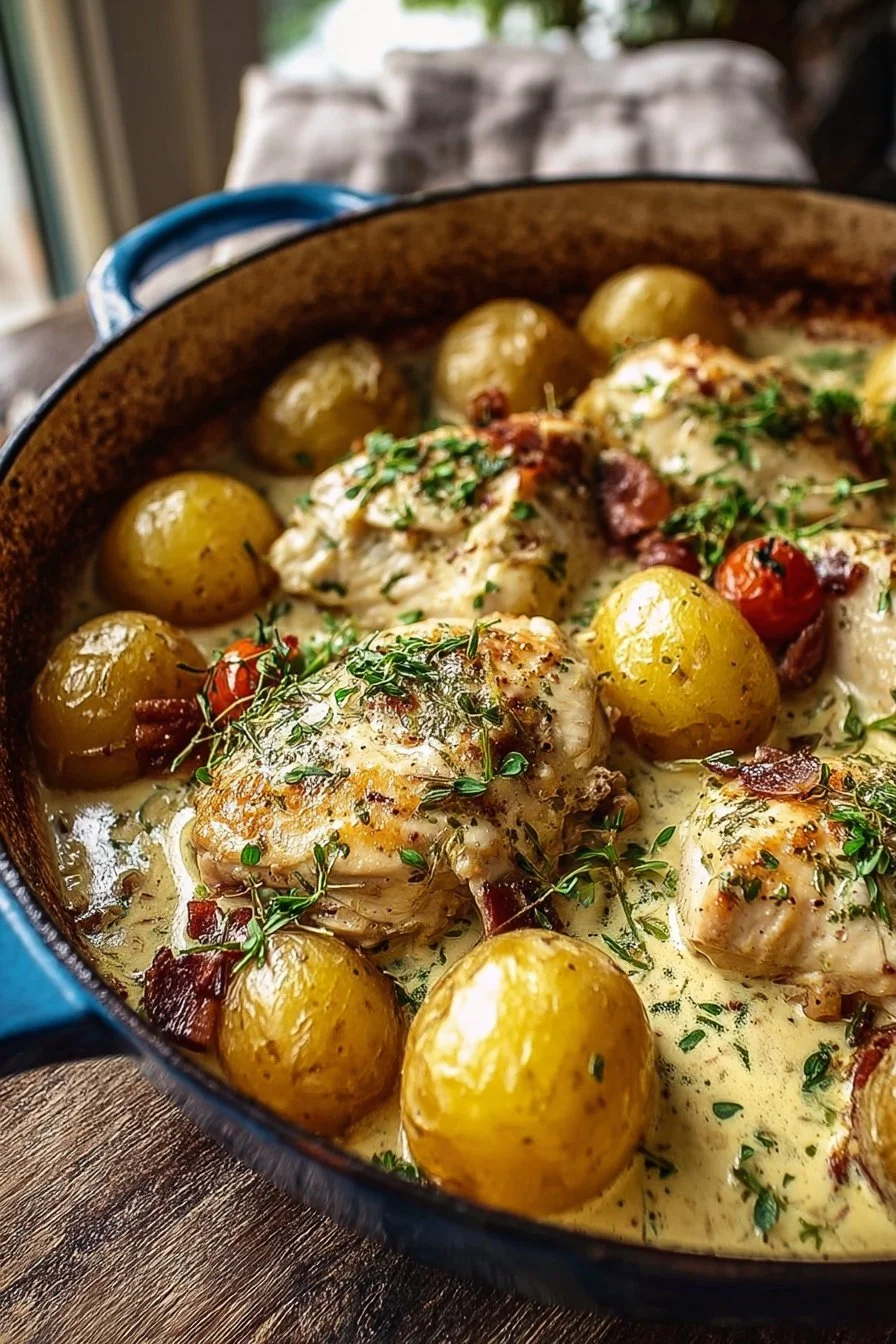 Dutch Oven Creamy Ranch Chicken & Potatoes 2 Dutch oven creamy ranch chicken with potatoes served on a plate