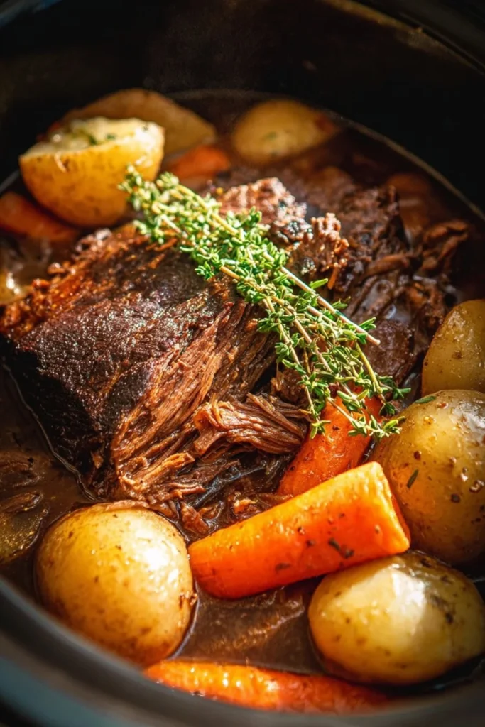Dutch oven pot roast with vegetables, a perfect comfort food dish