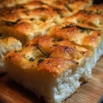 Homemade easy focaccia bread topped with herbs and olive oil