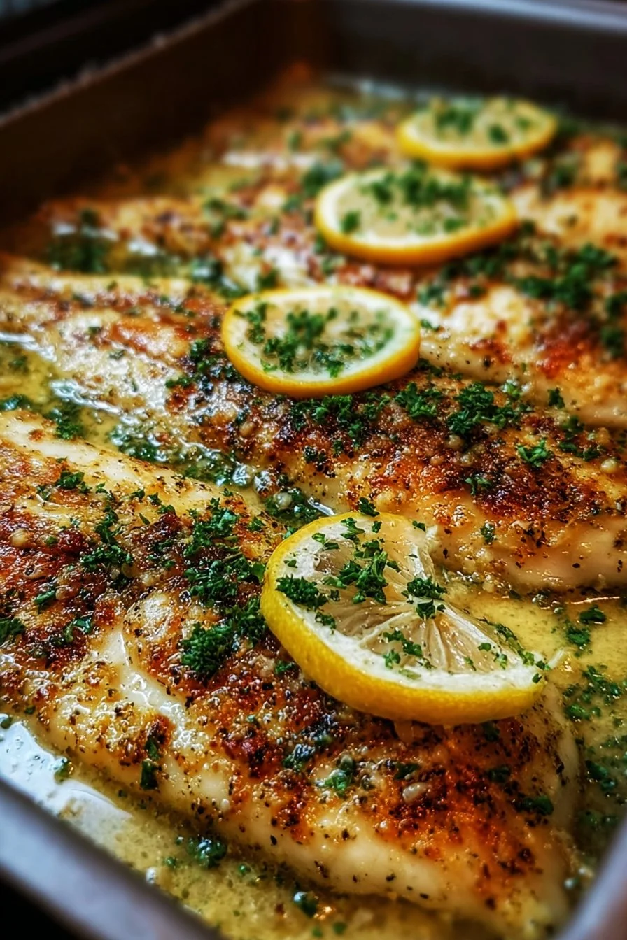 Delicious garlic butter baked tilapia garnished with herbs