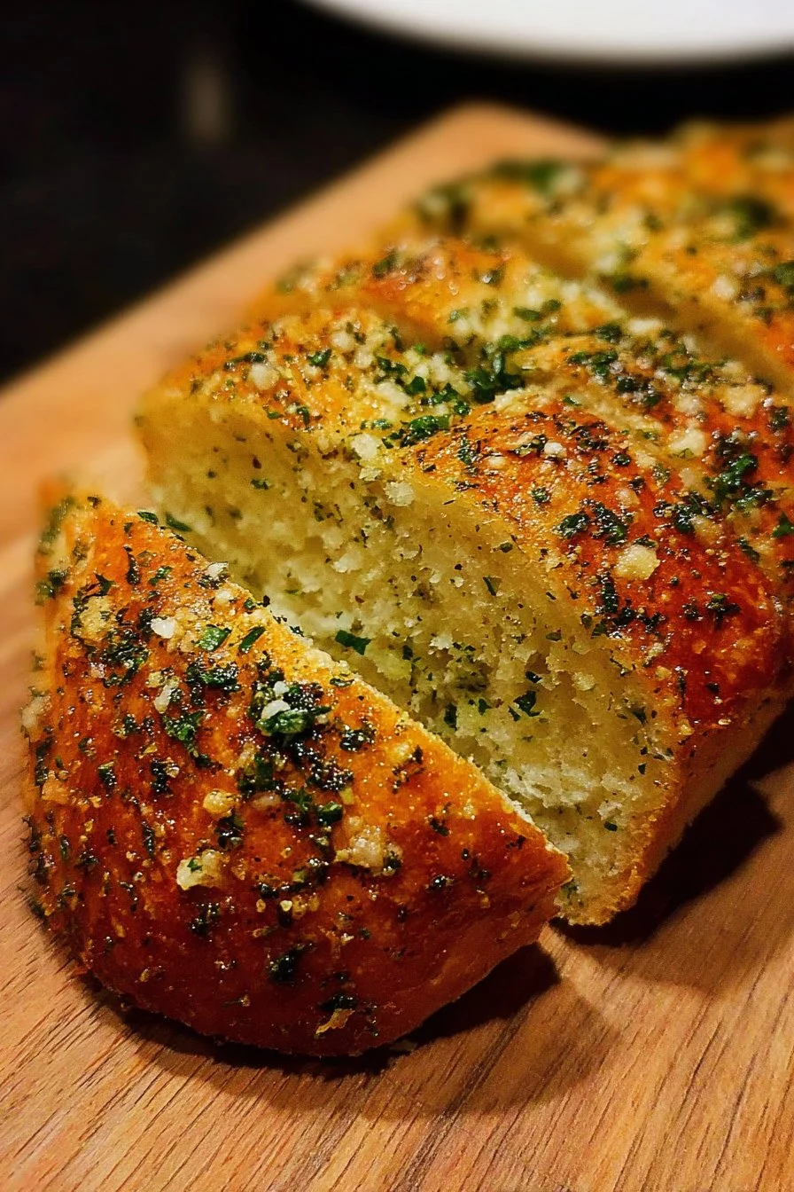 Freshly baked Garlic Parmesan Herb Bread with herbs and spices