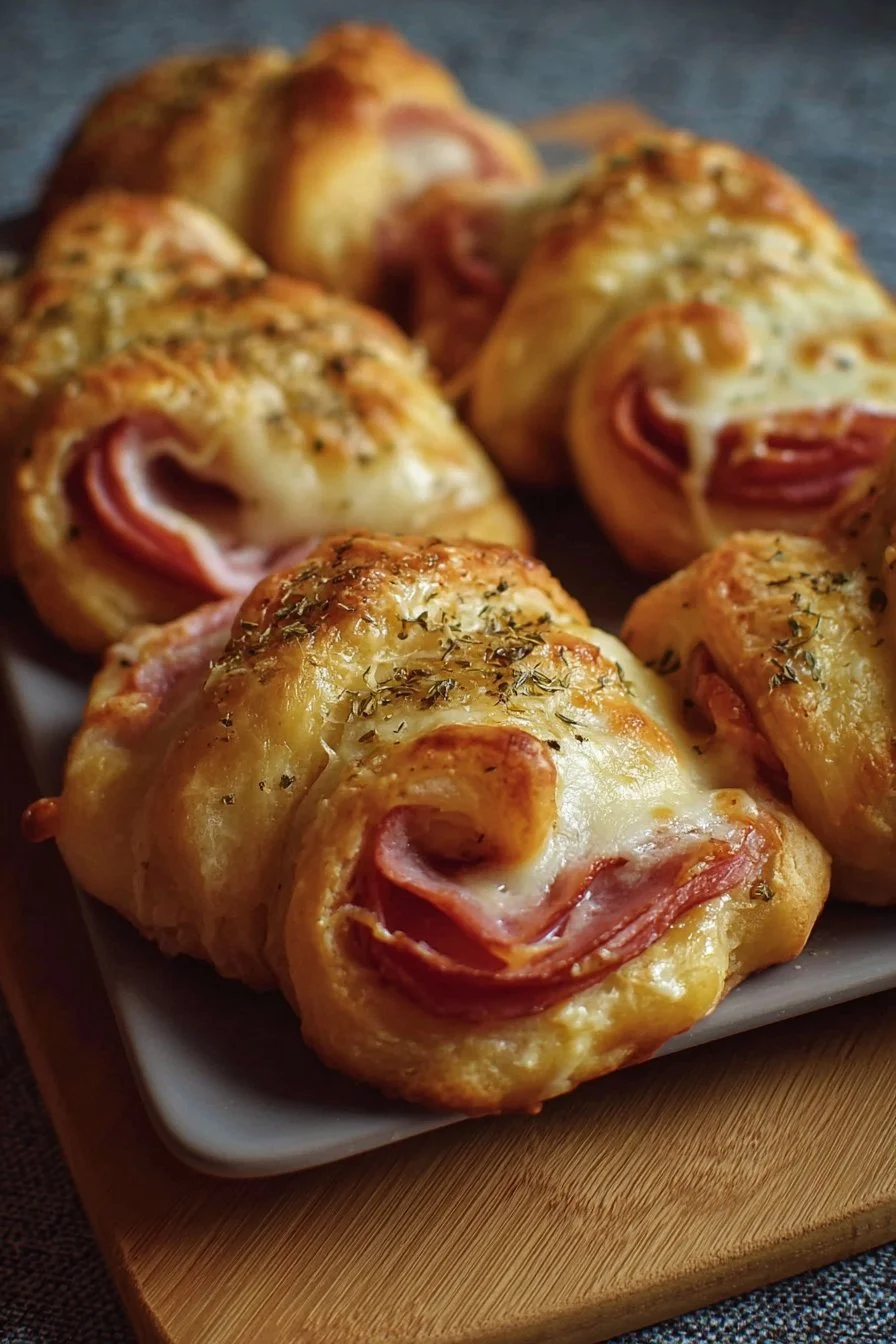 Ham and cheese crescent rolls baked to golden perfection.