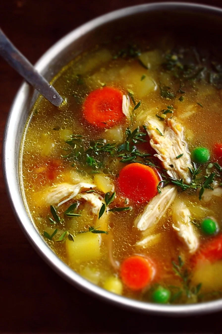 Nourishing Chicken Vegetable Soup 2 A bowl of nourishing chicken vegetable soup filled with fresh ingredients