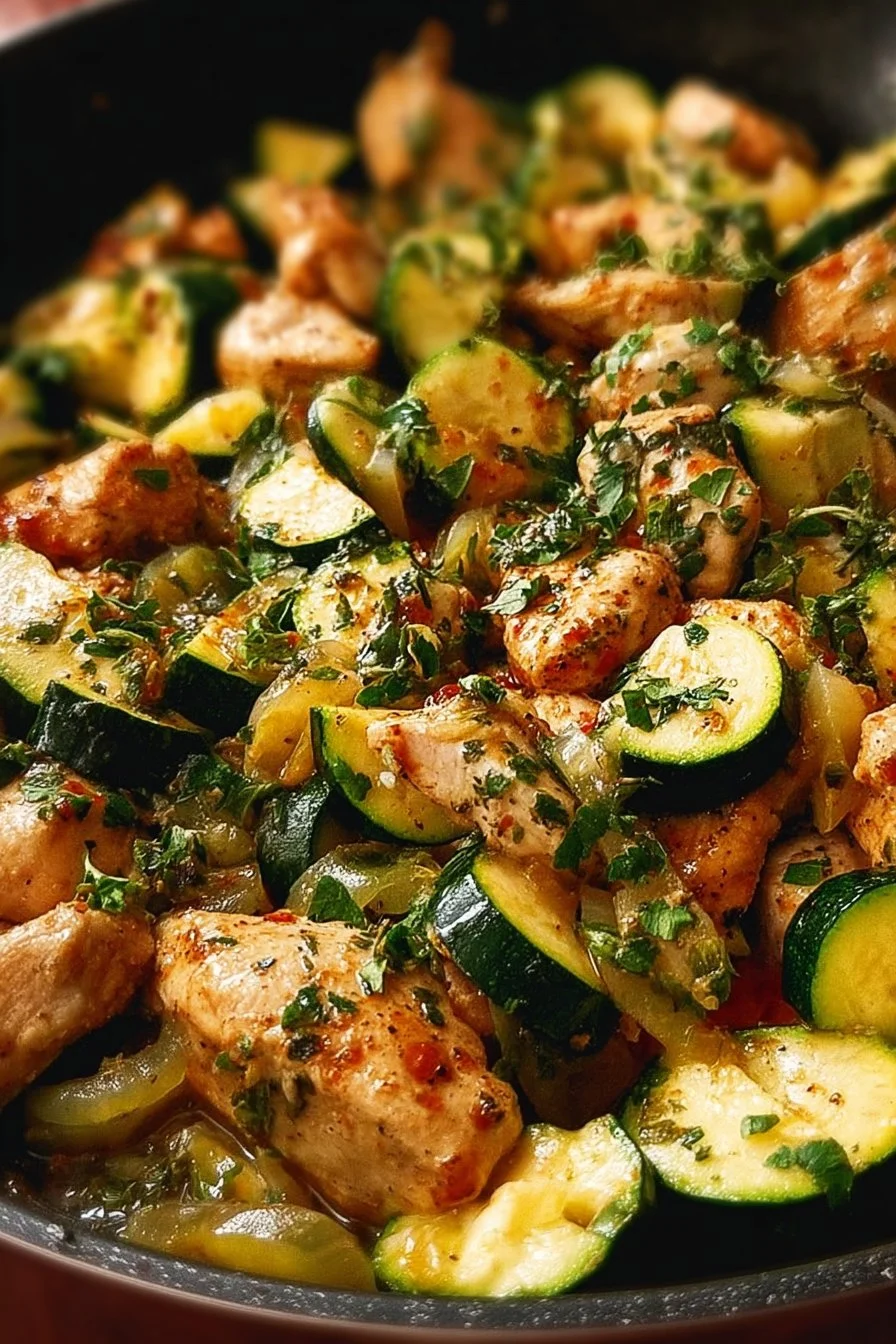 Delicious one-pan chicken and zucchini skillet dish with fresh ingredients
