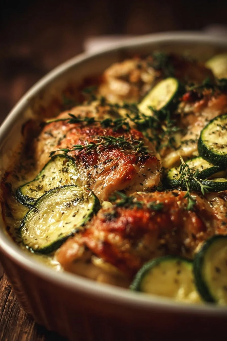 Oven-baked chicken served with fresh zucchini on a plate