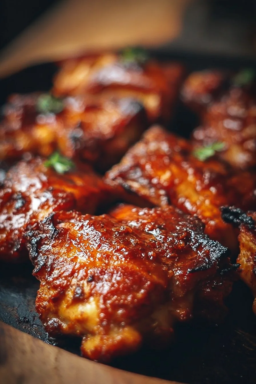 Quick BBQ chicken thighs on a grill with smoky flavor