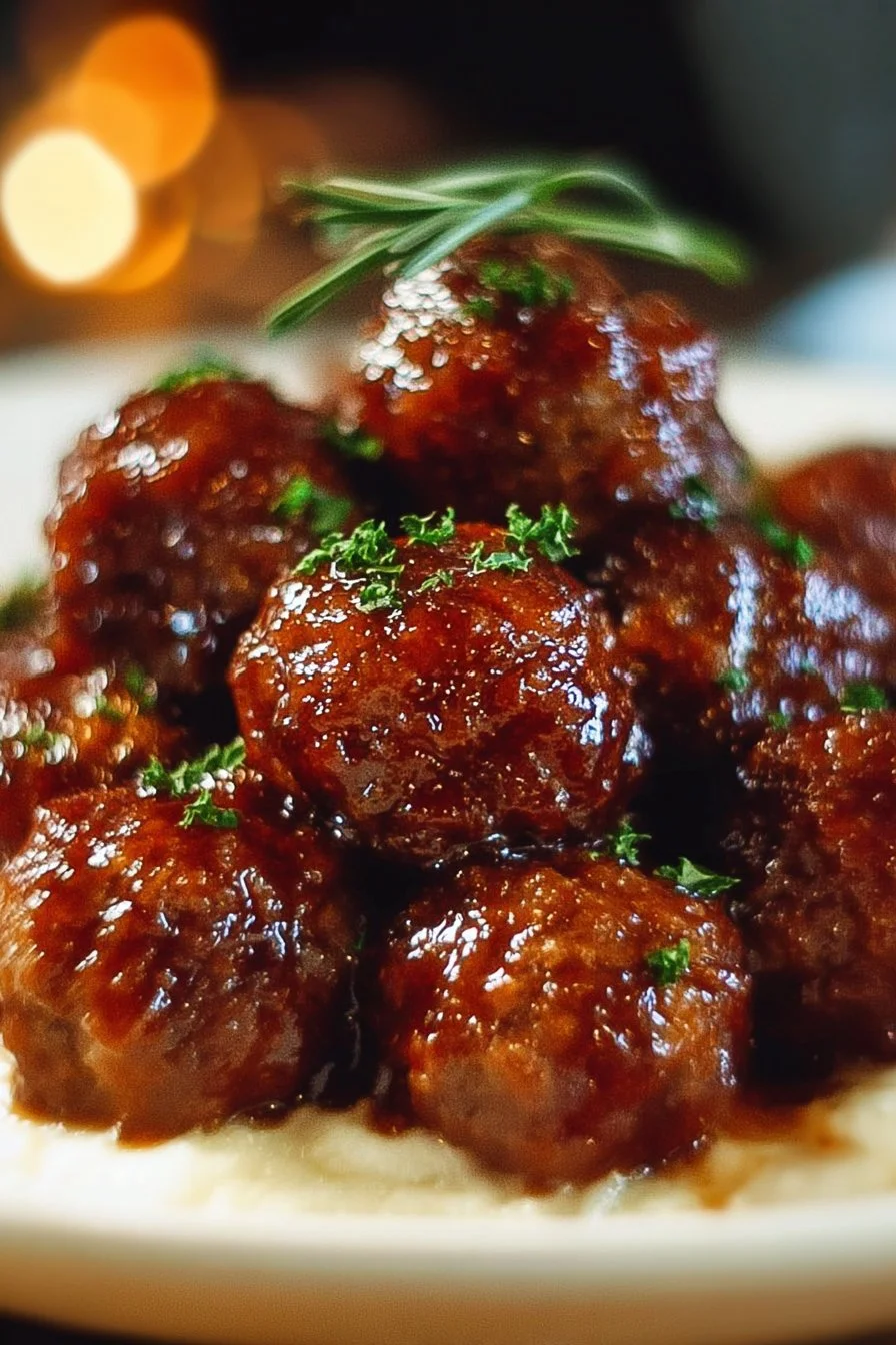 Slow Cooker Honey Bourbon Meatballs served on a plate