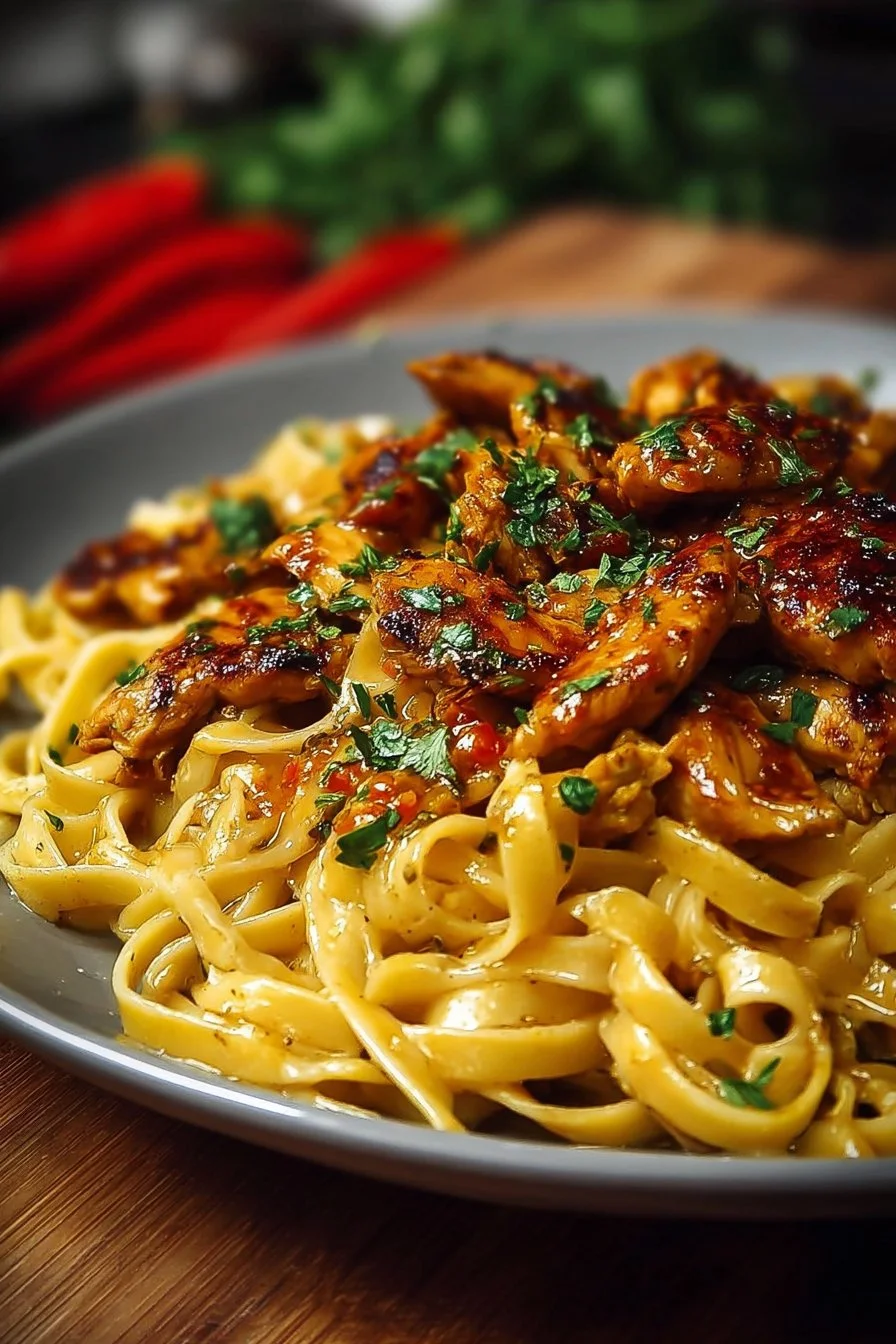 Spicy Cajun Honey Butter Chicken Pasta 2 Delicious spicy Cajun Honey Butter Chicken Pasta served in a bowl