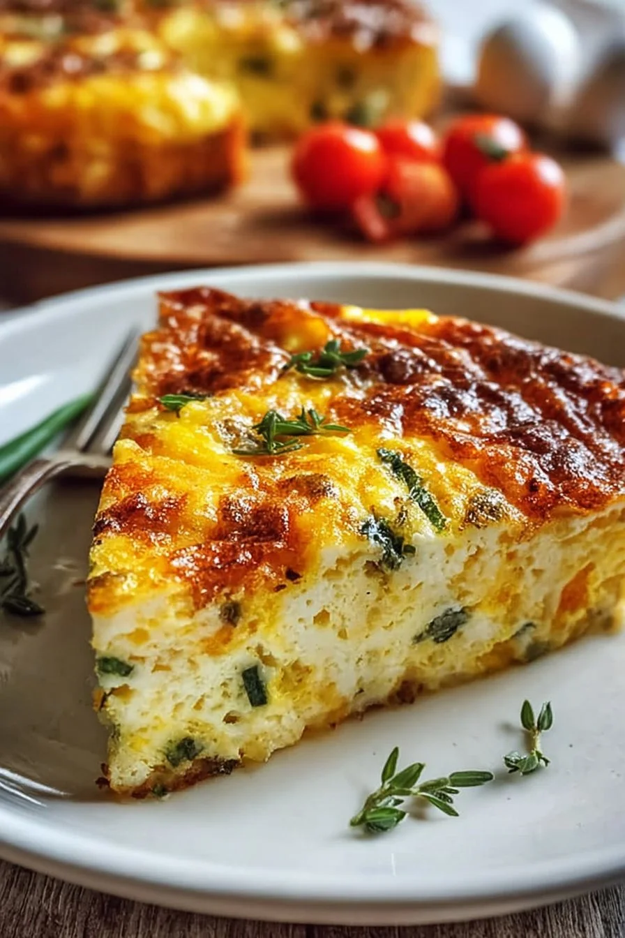 Hearty cottage cheese egg bake served on a plate