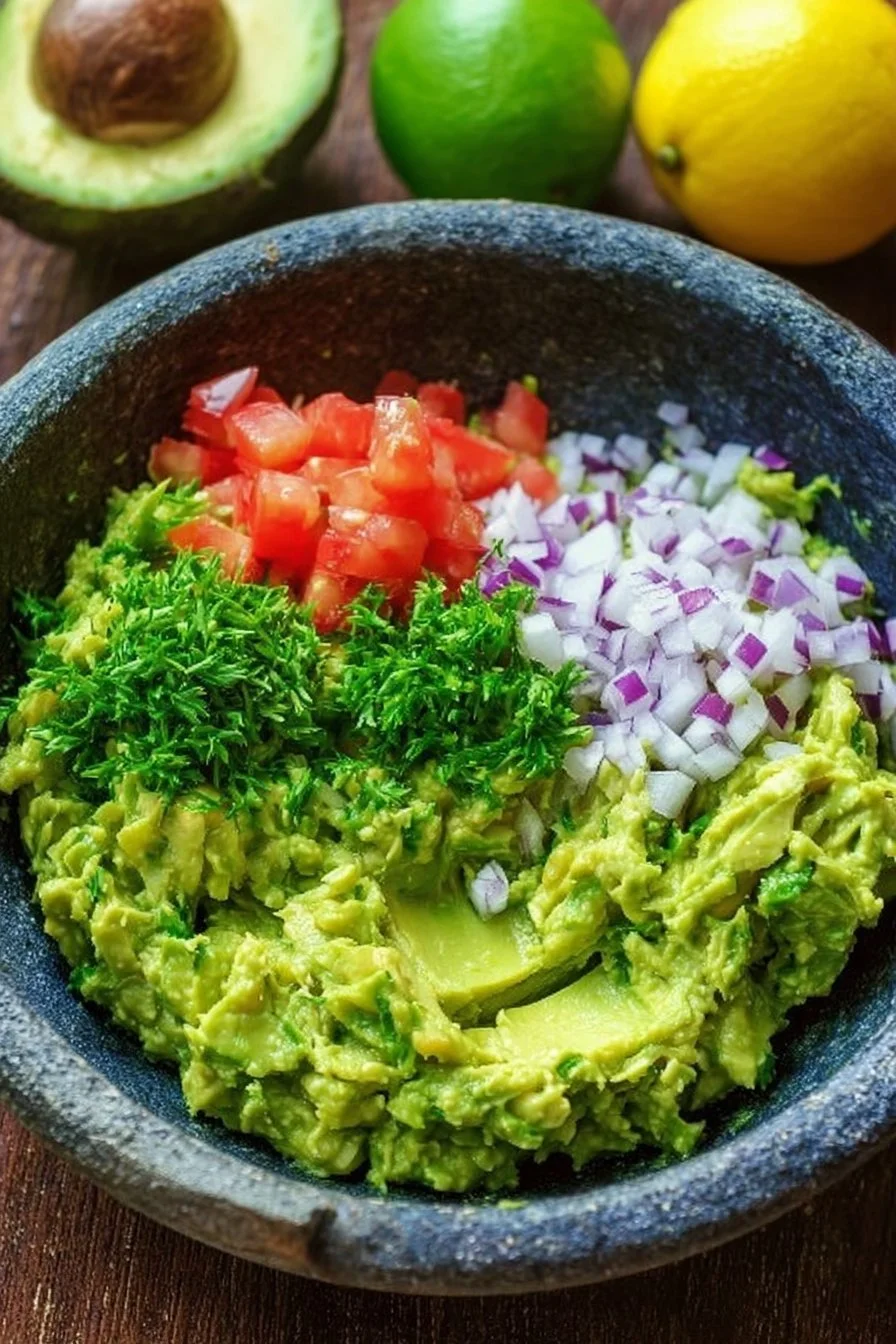 Bowl of authentic guacamole with fresh ingredients and tortilla chips