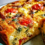Delicious frittata casserole dish with vegetables and cheese