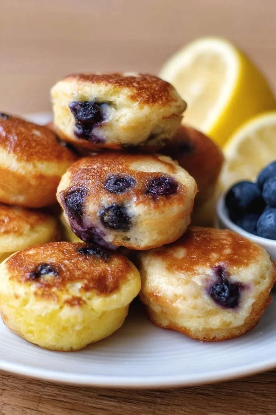 Delicious blueberry lemon pancake bites served on a plate