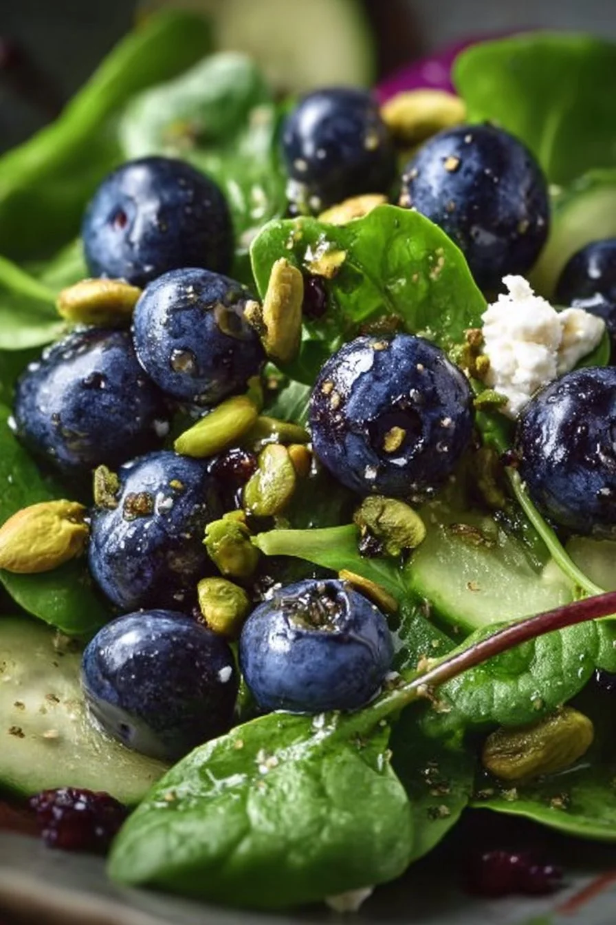 Fresh Blueberry Pistachio Spring Salad with vibrant ingredients