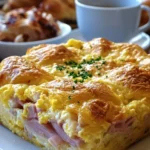 Delicious ham and cheese breakfast casserole, ideal for brunch and gatherings