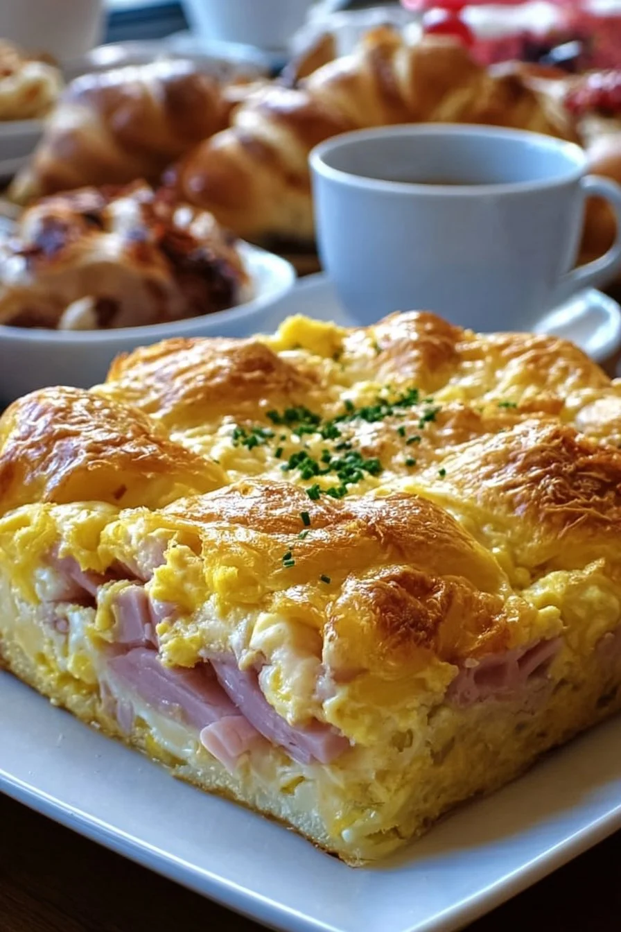 Delicious ham and cheese breakfast casserole, ideal for brunch and gatherings