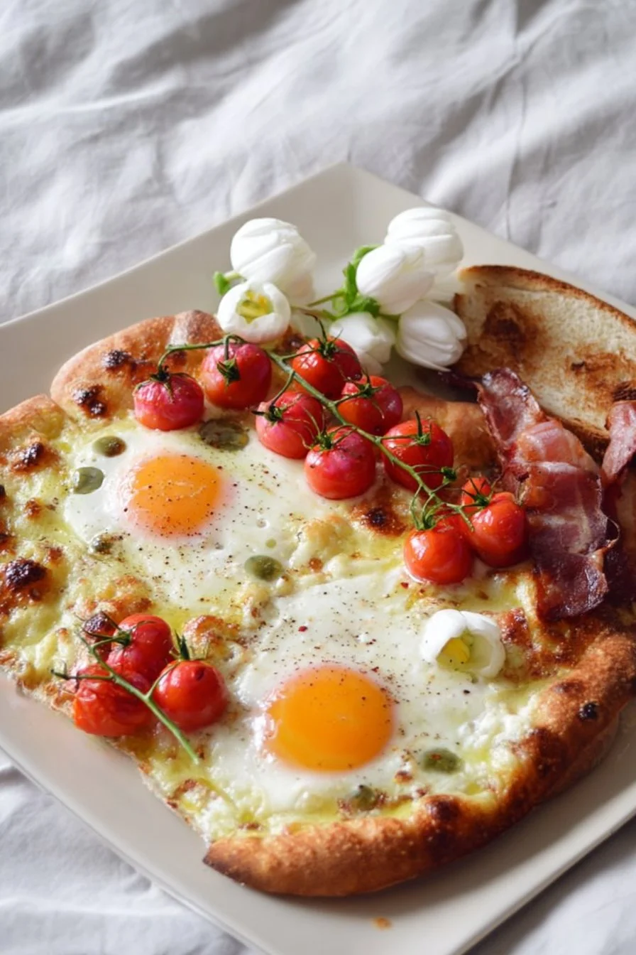 Mother's Day breakfast in bed featuring flowers and gourmet treats