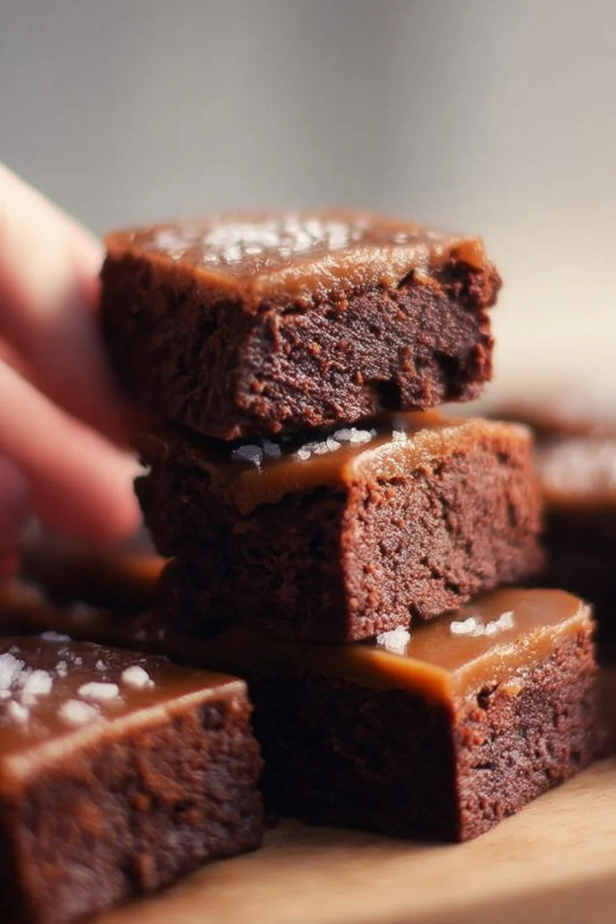 Delicious chocolate salted butterscotch brownies on a baking tray.
