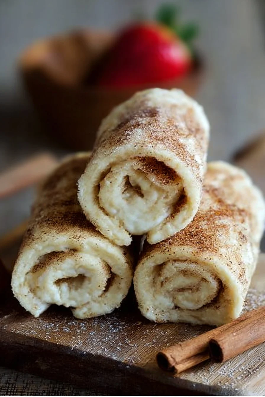 Cinnamon sugar cheesecake roll-ups on a plate, ready to be enjoyed.