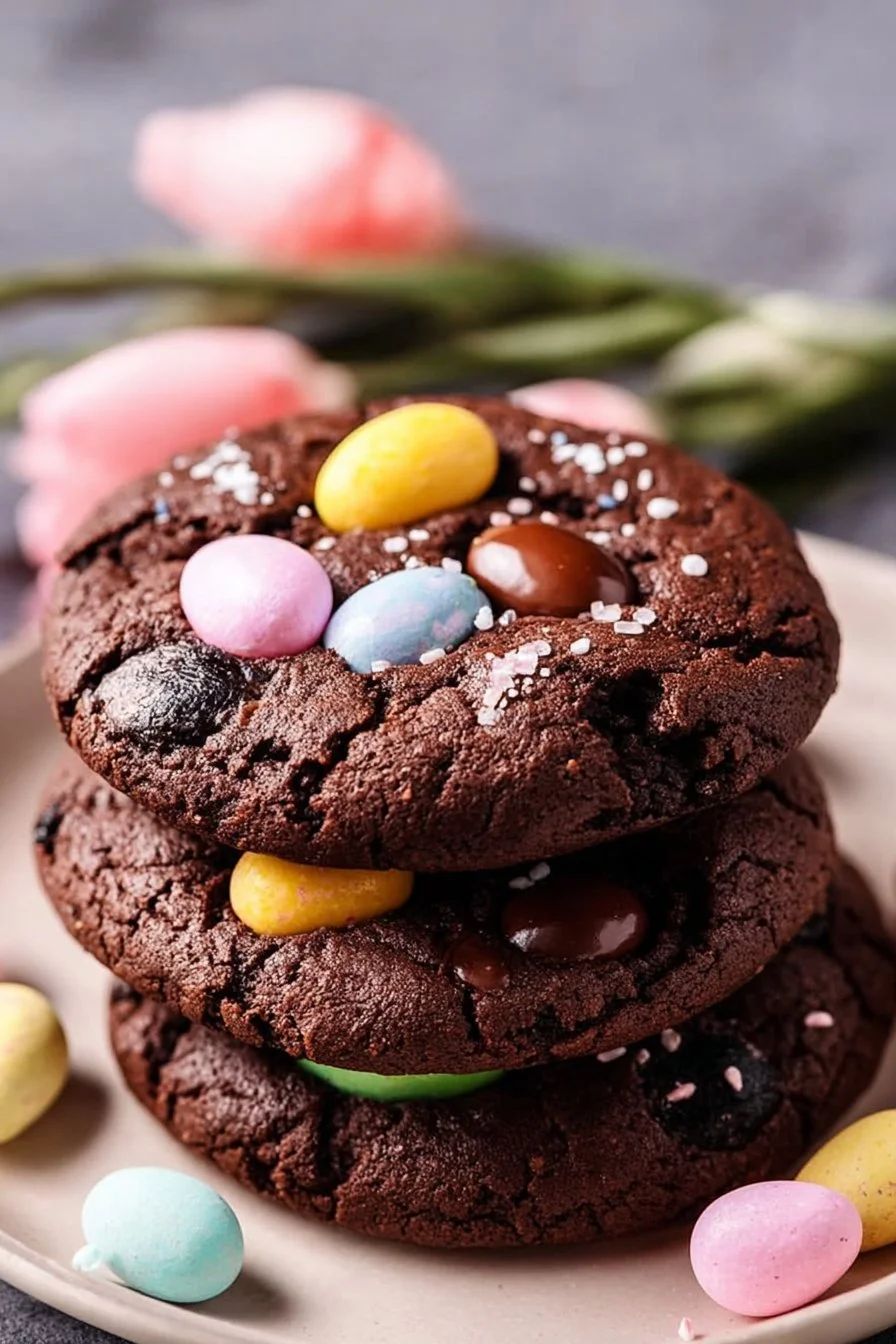 Double chocolate Easter egg brownie cookies, delicious and decadent dessert